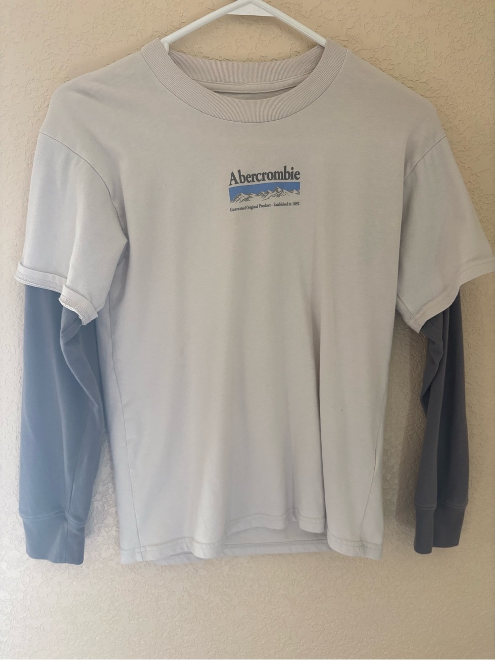 abercrombie kids Light Gray Layered-Look Long Sleeve Tee with Dark Gray Sleeves